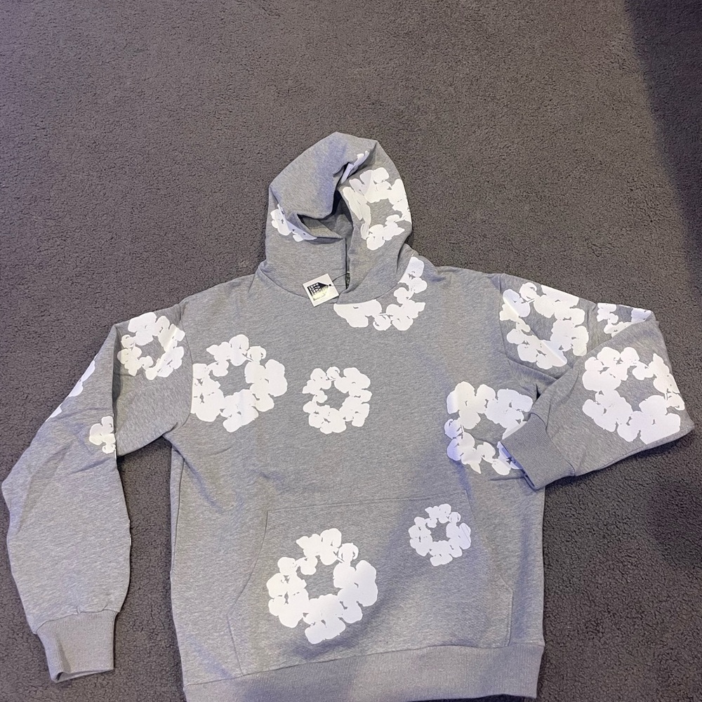 Gray Hoodie with White Floral Pattern